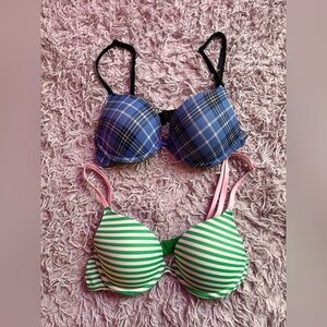 Wear Everywhere T Shirt Lightly Lined Bra Bundle • Blue Plaid & Green Stripes